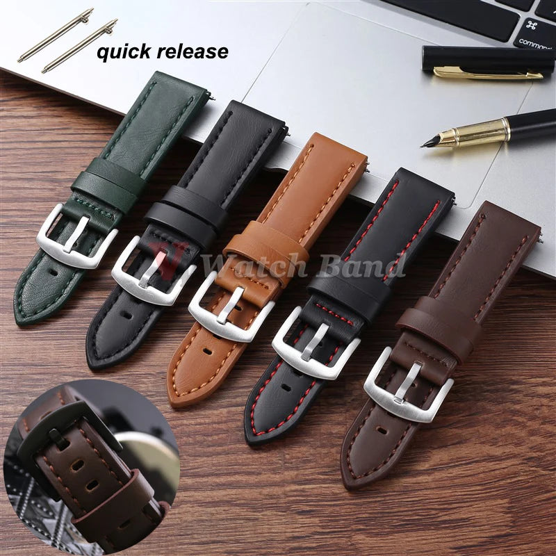 18mm 20mm 22mm 24mm Vintage PU Leather Strap Quick Release Universal Cowhide Watch Band Bracelet Sport Wristbelt Accessories