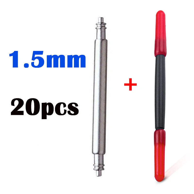 20pcs Watch Band Spring Pins 1.5mm 1.8mm 2.0mm Thickness Metal Spring Bars 16/18/20/22/24/26mm Strap Link Pins Watch Repair Tool