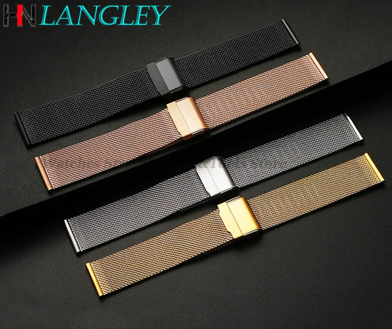 0.6mm 1.0mm Milanese Mesh Watchband 18mm 20mm 22mm 24mm Stainless Steel Bracelet 3mm Thick Strap Heavy Wristband with free tool