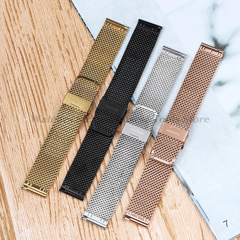 1.0mm Milanese Mesh Watch Band 3mm Thick Shark Mesh Strap Stainless Steel Quick Release Bracelet Folding Buckle18/20mm 22mm 24mm