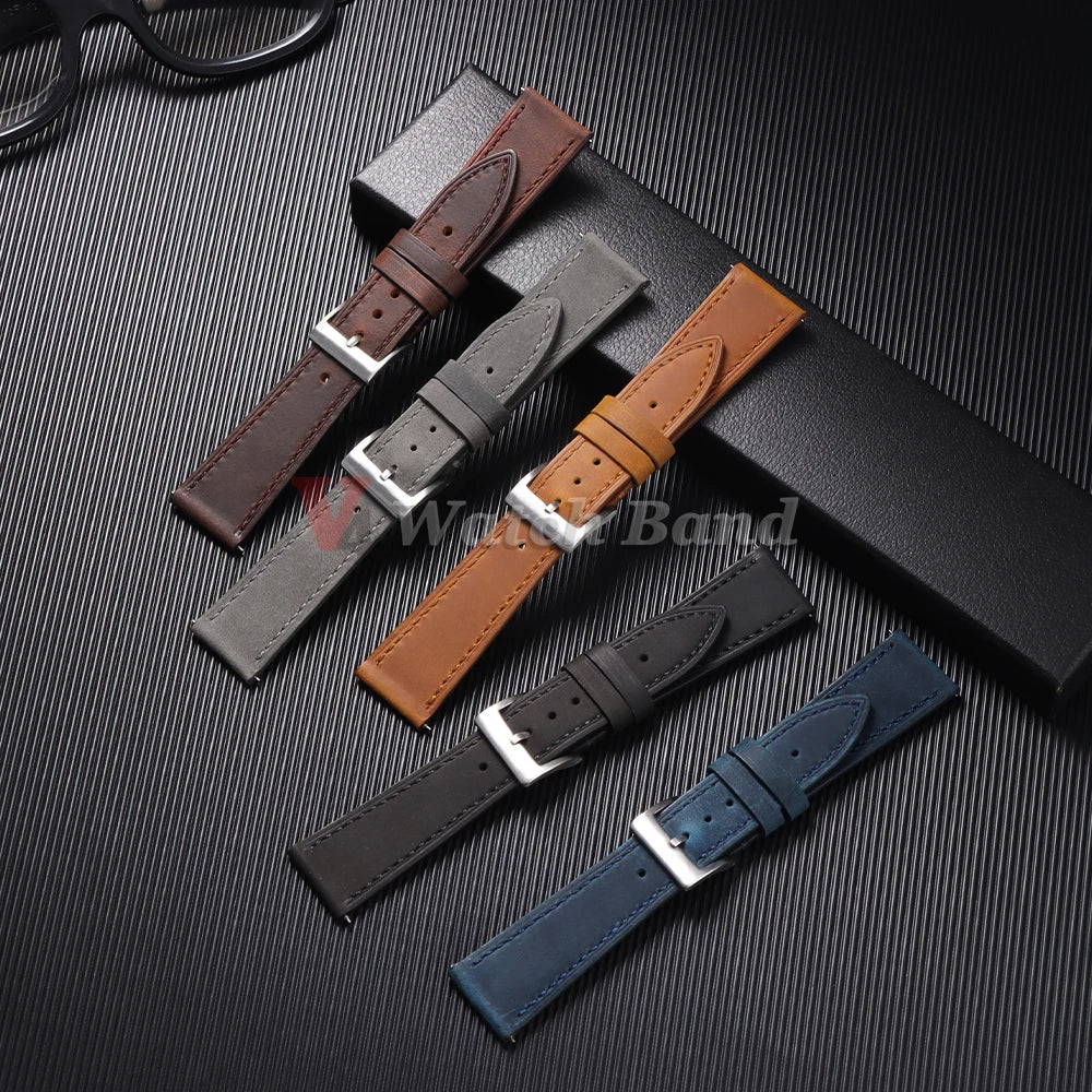 19mm 21mm Genuine Cowhide Leather Watchband for Omega Business Belt for Seiko 18mm 20mm 22mm 24mm Dark Brown Green Watch Straps