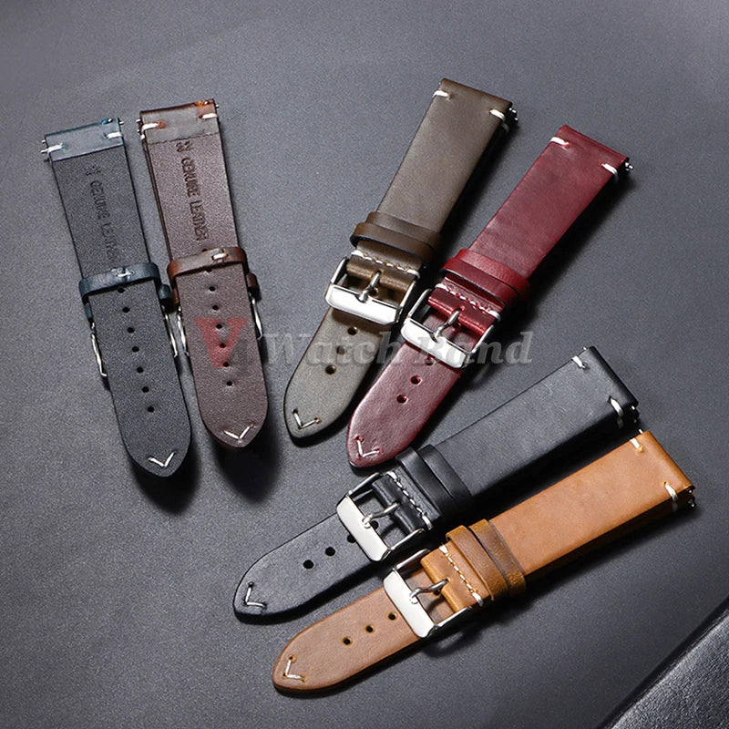 18mm 19mm 20mm 21mm 22mm 24mm Wristband Retro Oil Wax Genuine Leather Watchband Quick Release Calfskin Strap for Seiko for Rolex