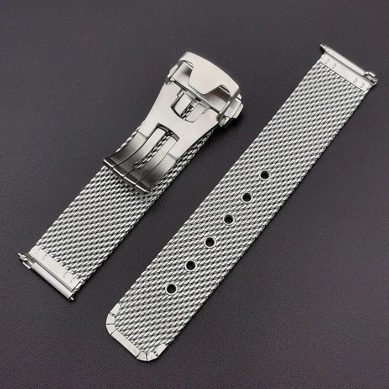20mm 22mm Mesh Stainless Steel Watch Band for Omega 007 for Seamaster 300 Bracelet Folding Buckle Men Business Steel Metal Strap