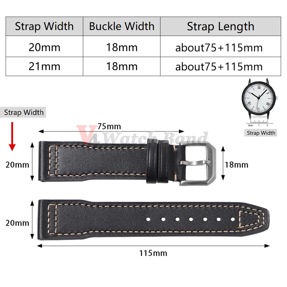 20mm 21mm Cowhide Watch Strap for IWC Pilot Portugieser Portofino Wristband Cowhide Bracelet Business Men Women WatchAccessories