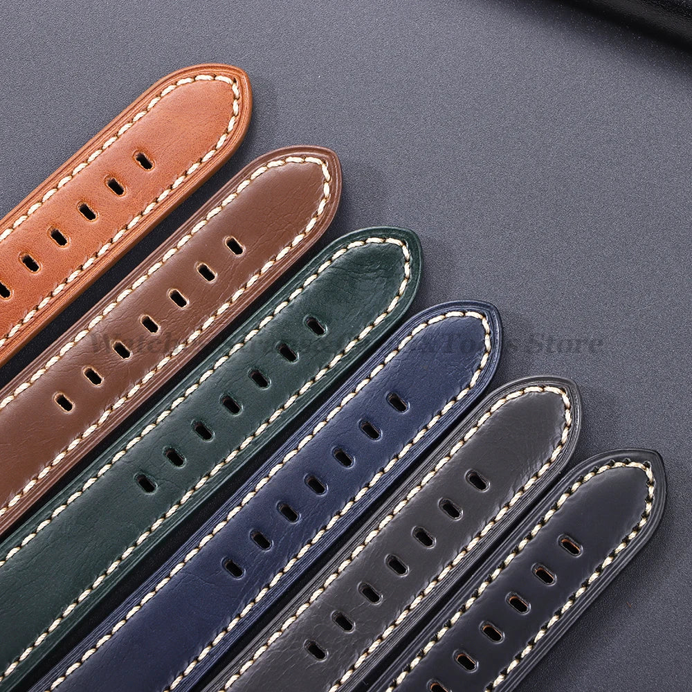 Cowhide Crazy Horse Genuine Leather Bracelets 20mm 22mm 24mm 26mm for Panerai for Omega Belt Dark Brown Men's Women Watch Strap