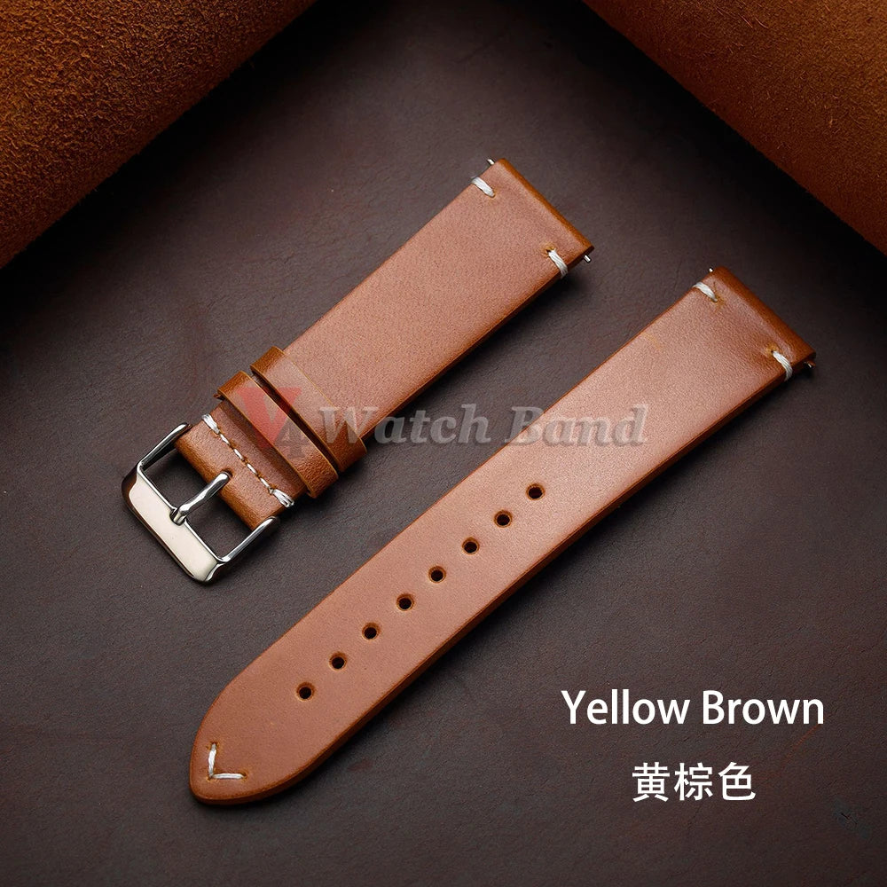 Stitching Oil Wax Cowhide Strap for Omega 18/19/20/21/22/24mm Bracelet for Seiko Vintage Leather Watch Band Butterfly Buckle