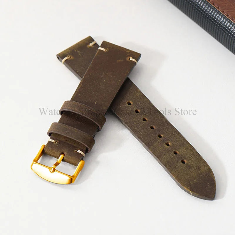 Crazy Horse Leather Retro Watchband 18mm 20mm 21mm 22mm for Seiko for Rolex Men Women Bracelet for Samsung Galaxy Watch 3/4/5/6