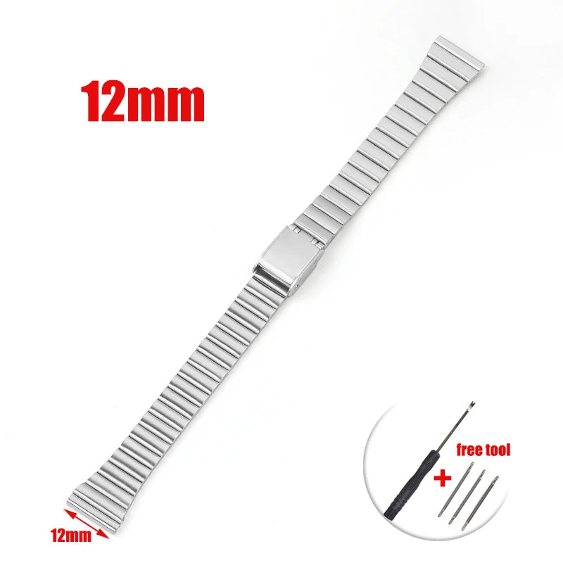 10 12 14 16 18 20mm Watch Band 18mm for Casio F-91W 18mm Metal Strap F91 F91W F84 SGW400 F105 F108 A168 AE1200 AE1300 with Pins