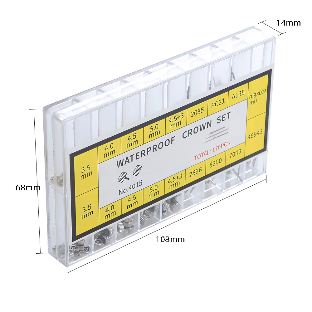 170Pcs/Box Watch Crown Parts Case Crown Fit NH34 NH35 NH36 NH38 Watch Stainless Steel Watch Repair Tool Kit Accessories Kits