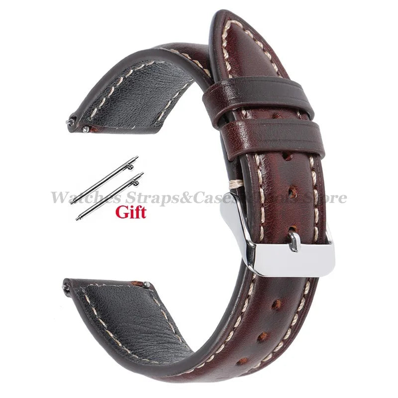 Vintage Oil Wax Leather Watch Strap 18mm 19mm 20mm 21mm 22mm for Huawei Watch GT4/GT3mm Quick Release Universal Men's Watchbands