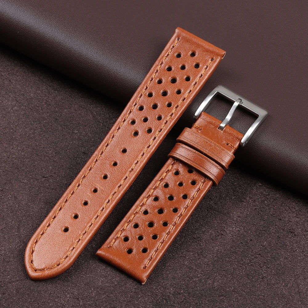 Genuine Cowhide Leather Strap Soft Handcrafted Ventilated Watch Band for Tag Heuer for Seiko for Omega 18mm 20mm 22mm Bracelet