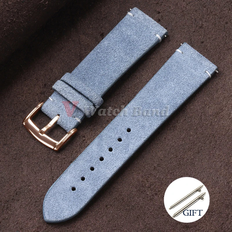 20mm 22mm Quick Release Watch Band Genuine Suede Leather Watch Strap Vintage Brown Grey Watchbands Wristband Men Accessories