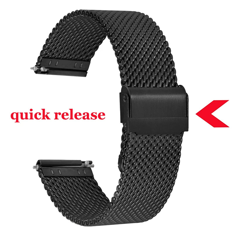 1.0mm Milanese Mesh Stainless Steel Watch Band Quick Release 3mm Thickness Coarse Heavy Wriststrap Metal Bracelet 18 20 22 24mm