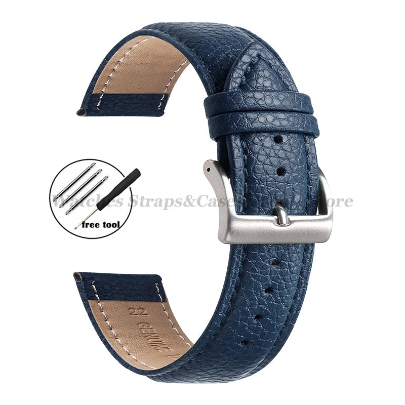 Litchi Pattern Genuine Leather Watch Band 18mm 20mm 22mm for Samsung Galaxy Watch 7/6/5/4 40 44mm Men Women Replacement Straps