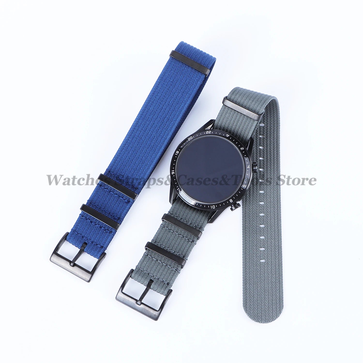 New Ribbed Nylon Strap 20mm 22mm for Seiko Military Fabric Braid Ballistic Watchband for Samsung Galxy Watch3/4/5/6 Black Buckle