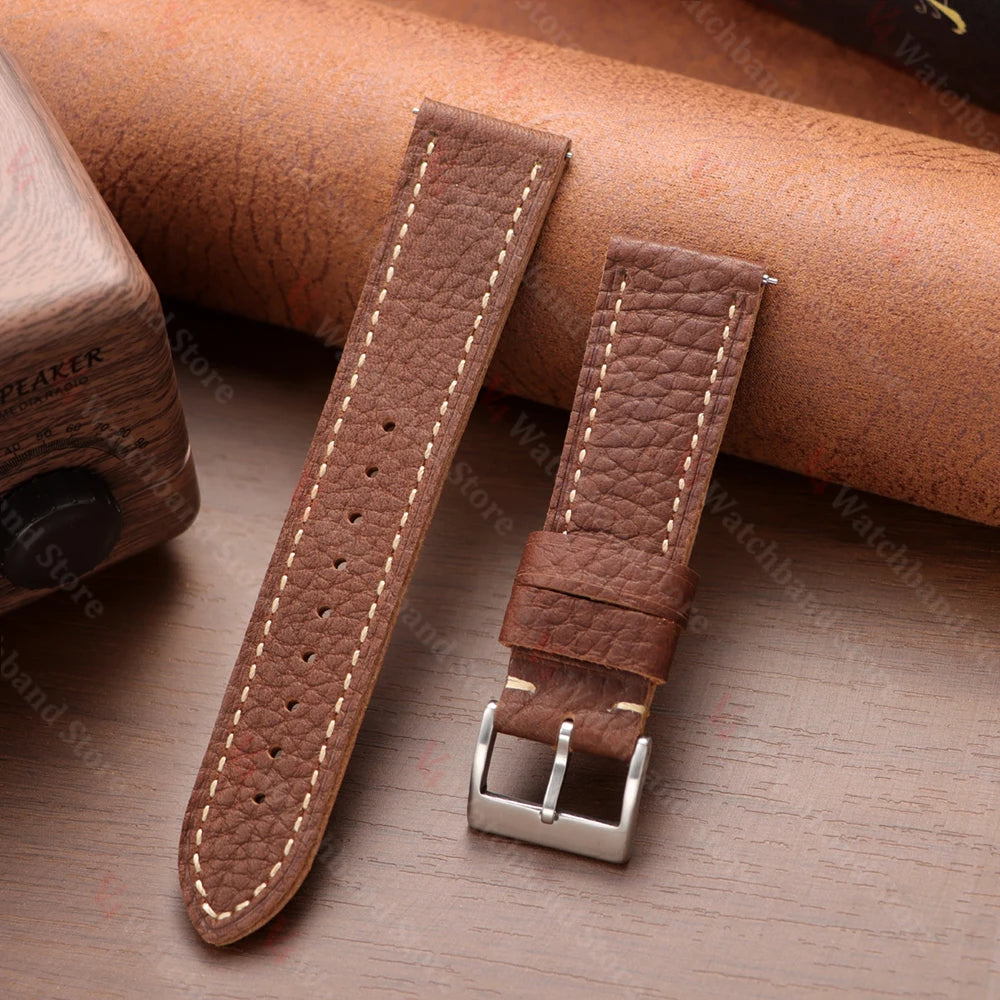 Genuine Cowhide Watch Strap for Samsung Galaxy Watch 6 5 4 Soft Dark Brown Retro Wristband for Seiko 20mm 22mm 24mm Bracelet