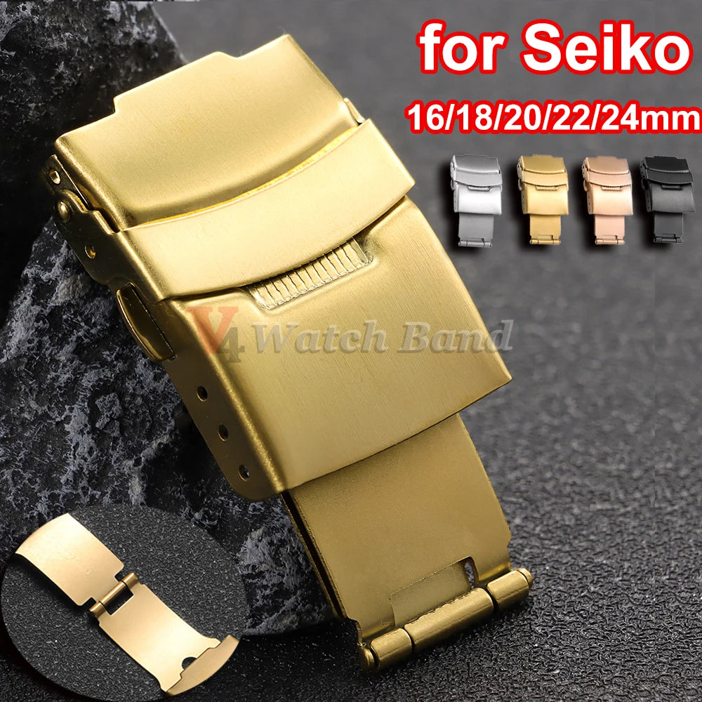 Buckle for Seiko Diving Folding Stainless Steel Watch Silver Clasp 14 16 18mm 20mm 22mm 24mm 26mm Metal Button Watch Accessories