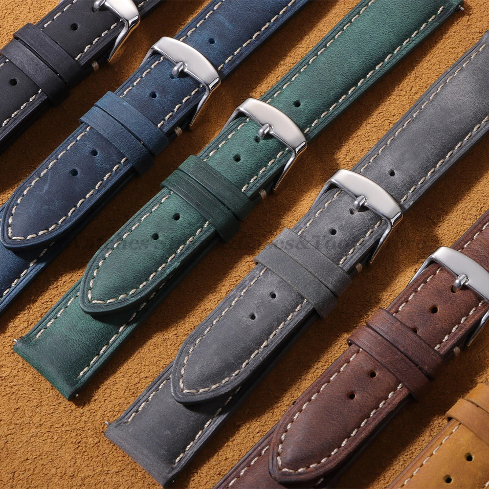 Cowhide Leather Watch Strap 14/16/18/24/22/20mm for Samsung Galaxy Watch7/6/5 Band for Xiaomi Redmi Watch Quick Release Bracelet