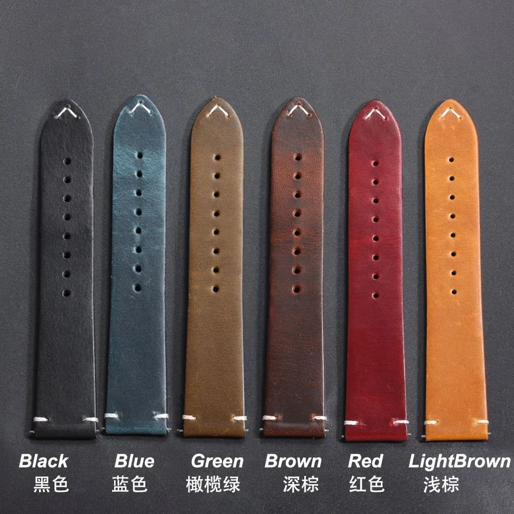 18mm 20mm 22mm 19mm 21mm 24mm Vintage Oil Wax Leather Watchband Wristband Stitching Cowhide Strap for Omega for Seiko Watch Band