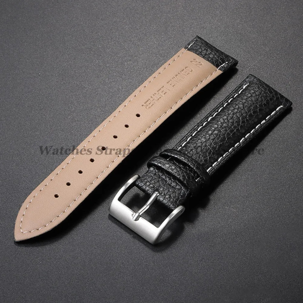 Litchi Pattern Genuine Leather Watch Band 18mm 20mm 22mm for Samsung Galaxy Watch 7/6/5/4 40 44mm Men Women Replacement Straps