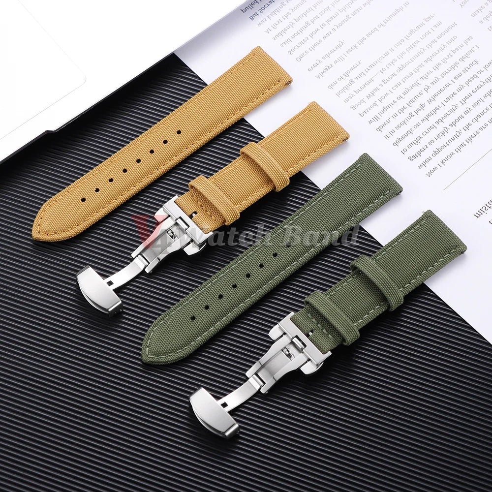Sailcloth Strap 20mm 22mm for Rolex Nylon Watch Band for Seiko Men Sport Business Quick Release Green Butterfly Buckle Wristband