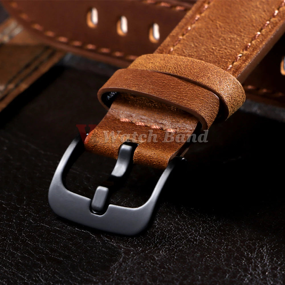 18mm 20mm 22mm 24mm Genuine Cowhide Leather Strap for Samsung Galaxy Watch 6 5 4 Soft Matte Retro Wristband for Seiko Bracelet