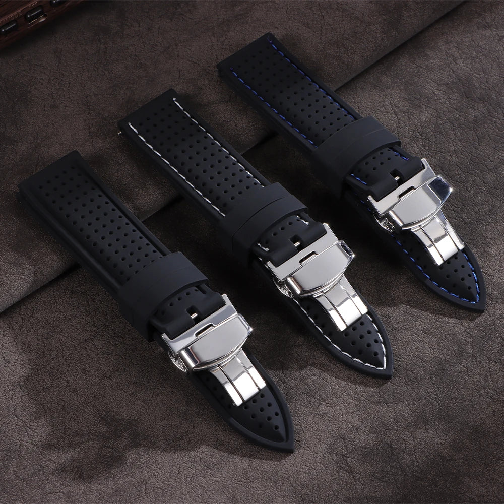 20mm 22mm 24mm Premium Silicone Watch Band Waterproof Soft Rubber Strap Breathable Watch Strap Replacement for Universal Watch