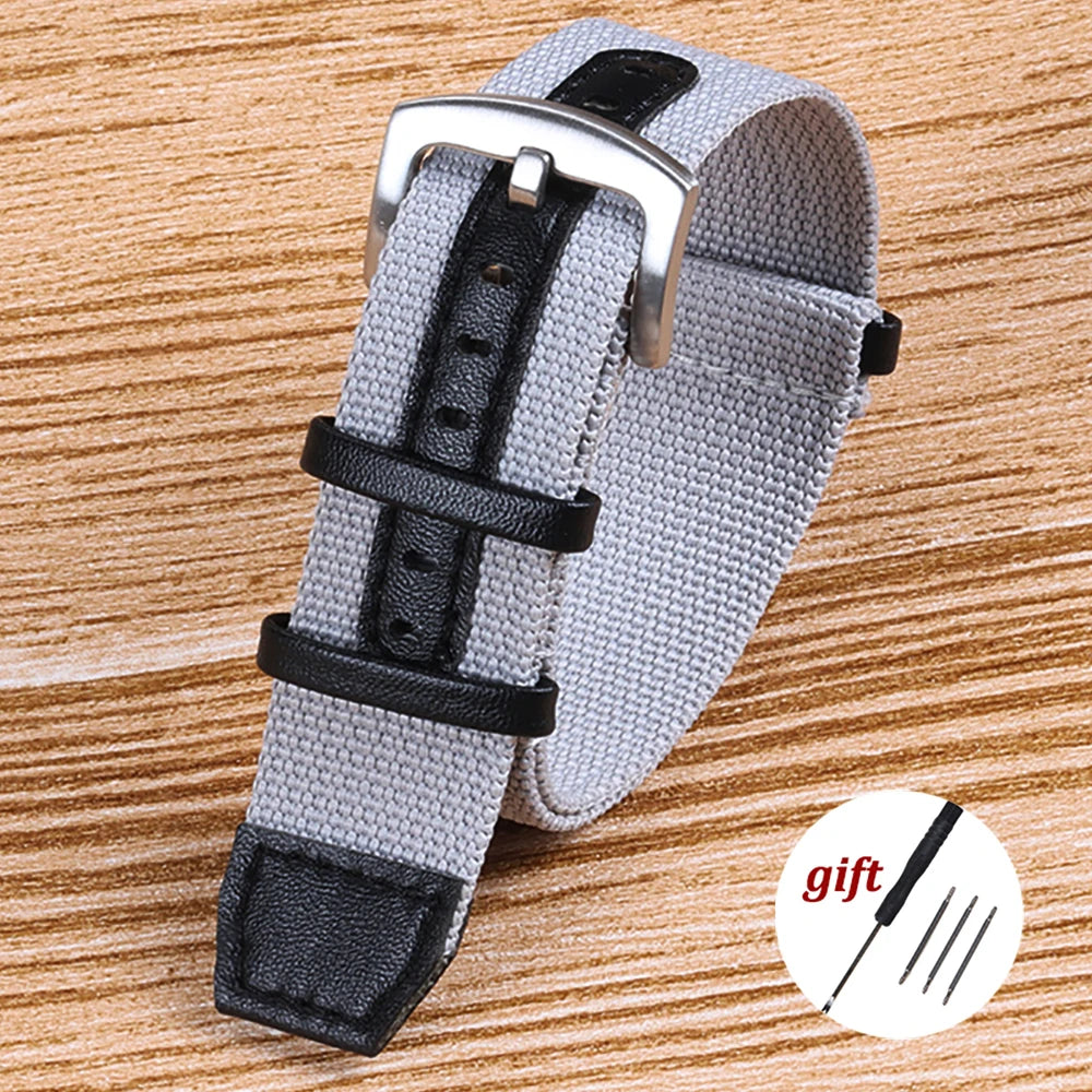 Canvas Durable Nylon Patch Leather Straps for Rolex Watchband for Omega Watch Bracelet for Seiko Replacement Wristband 20mm 22mm