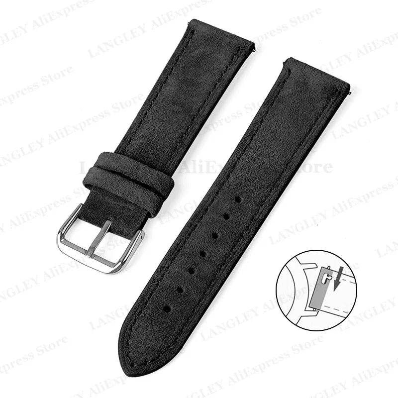18mm 20mm 22mm Vintage Suede Leather Watchband for Samsung Galaxy Watch 5 4 3 45mm 40mm Cowhide Stitching Quick Release Bracelet