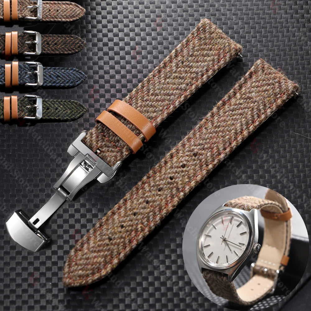 18mm 20mm 22mm Watch Strap Two-Sided Nylon Cowhide Watchband Quick Release Band Sport Wristband Butterfly BuckleBelt Accessories