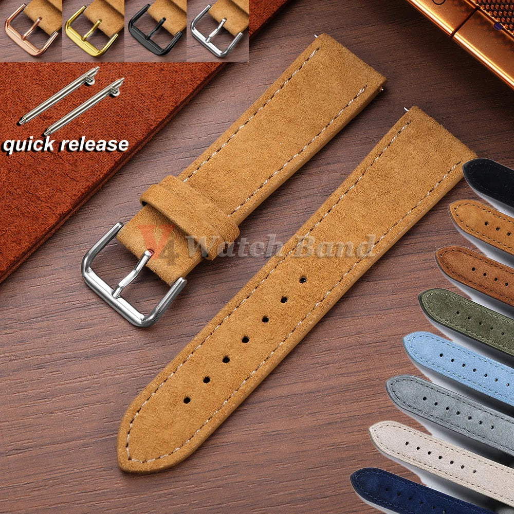 Vintage Suede Watch Strap 18 19mm 20mm 22mm for Seiko for Huawei Stitching Quick Release Bracelet for Samsung Watch 8/7/6/5/4/3