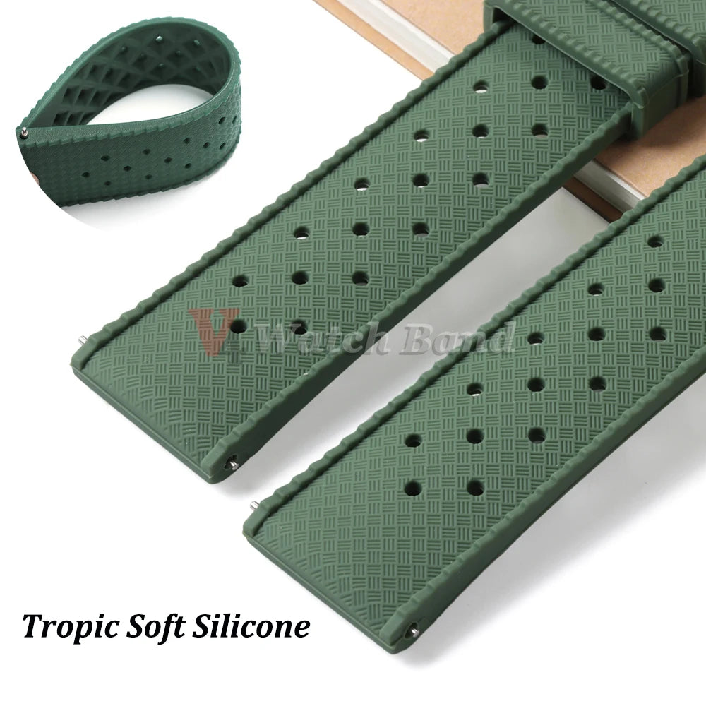 Premium Grade Tropical Rubber Watchband Strap 18mm 20mm 22mm  for Seiko SRP7J1 Watch Bands for Omega for Rolex Diving Waterproof