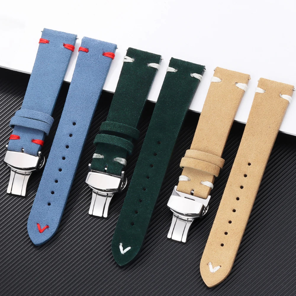 High Quality Suede Leather Strap for Seiko Watchband for Omega 18/20/22mm Band with Butterfly Buckle Wrist Bracelet Accessories