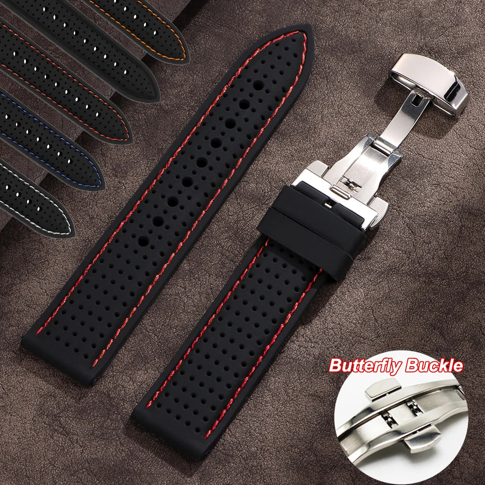 20mm 22mm 24mm Premium Silicone Watch Band Waterproof Soft Rubber Strap Breathable Watch Strap Replacement for Universal Watch