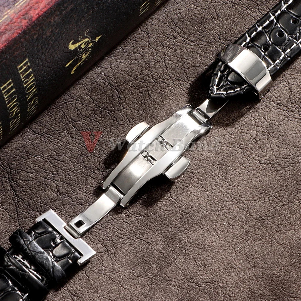 16/17/18/19/20/21/22/24mm Leather Straps Crocodile Pattern Cowhide Business Watch Band Universal Men Women Bracelet Wrist Belt