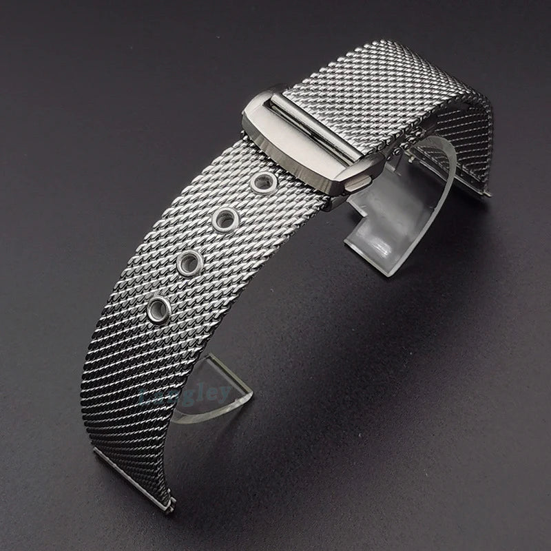 20mm 22mm Mesh Stainless Steel Watch Band for Omega 007 for Seamaster 300 Bracelet Folding Buckle Men Business Steel Metal Strap
