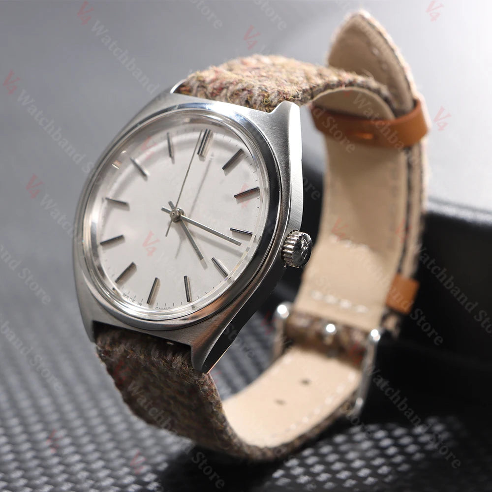 18mm 20mm 22mm Woven Tweed Fabric Strap Two-Sided Nylon Cowhide Watchband Quick Release Band Business Wristband Belt Accessories