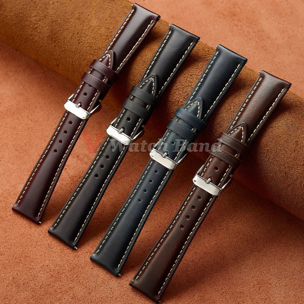 Stitching Oil Wax Cowhide Strap for Samsung Watch 6/5/4/3 Quick Release Soft Bracelet for Seiko Vintage Wristband for Women Men