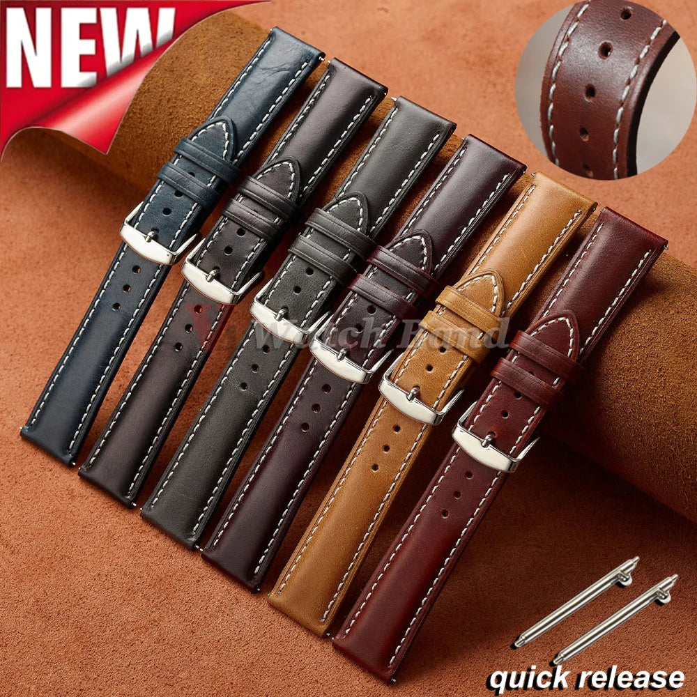 Vintage Oil Wax Strap 18mm 20mm 22mm for Omega Stitching Band for Seiko Quick Release Watch Accessories