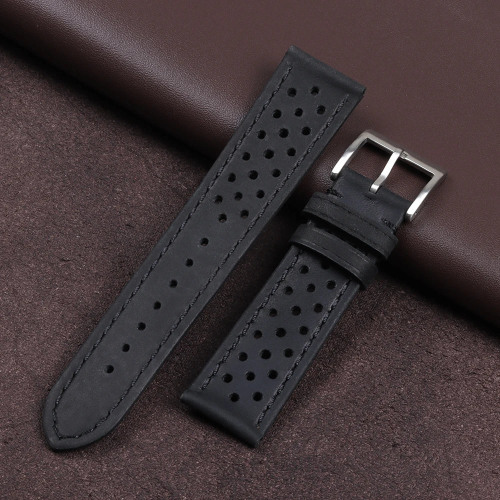 Genuine Cowhide Leather Strap Soft Handcrafted Ventilated Watch Band for Tag Heuer for Seiko for Omega 18mm 20mm 22mm Bracelet
