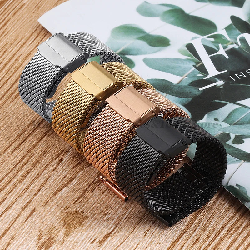 1.0mm Milanese Mesh Watch Band 3mm Thick Shark Mesh Strap Stainless Steel Quick Release Bracelet Folding Buckle18/20mm 22mm 24mm