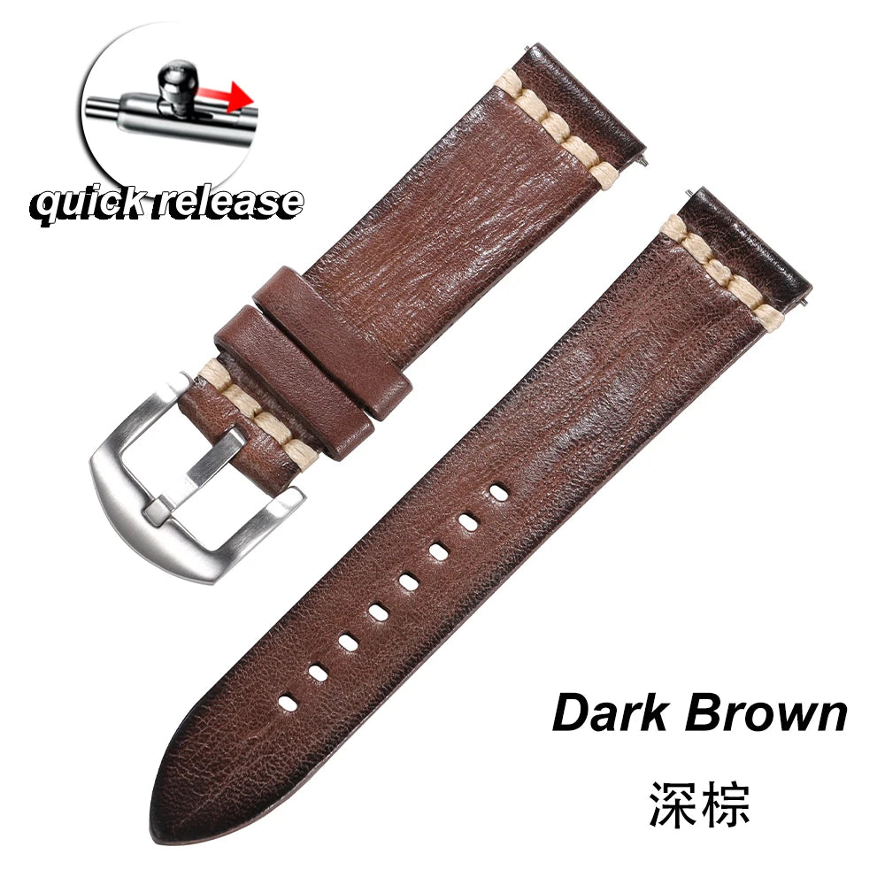 Stitching Calfskin Watch Strap 18mm 20mm 22mm 24mm for Samsung Vintage Cowhide Watchband for Tudor for Seiko Men Wrist Bracelet