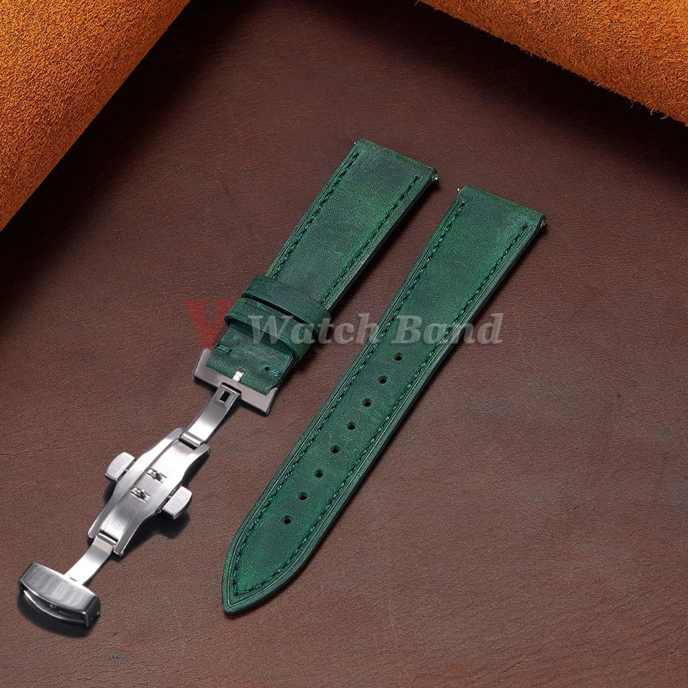 Vintage Leather Watch Band Butterfly Buckle Stitching Cowhide Strap for Omega 18/19/20/21/22/24mm for Wrist Bracelet for Seiko
