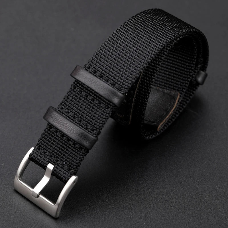 Soft Watch Bracelet for Seiko Replacement 20mm 22mm Canvas Nylon Patch Leather Strap for Rolex Watchband for Omega Wristband