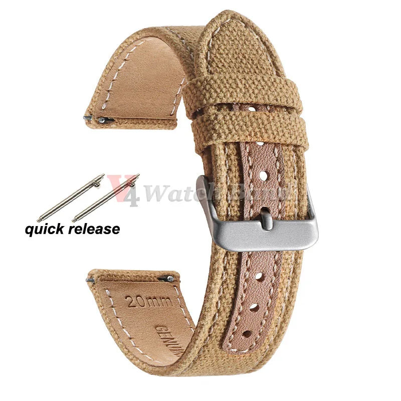 20mm 22mm Genuine Leather Nylon Watch Band Quick Release Strap Vintage Weave Bracelet for Men Women Replacement Wristband