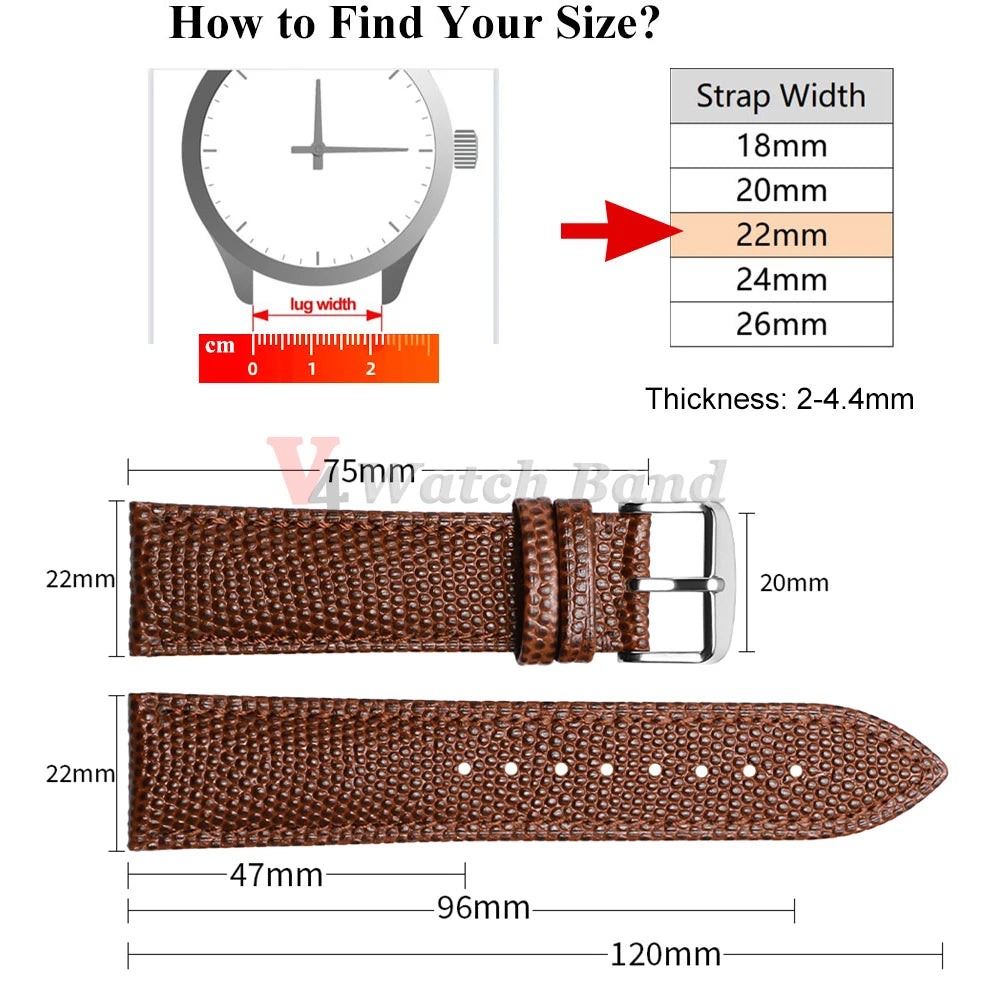 Cowhide Watch Strap 14/15/16/18/19/20/21/22mm Men Bracelet Butterfly Buckle Lizard Pattern Leather Watchband for Seiko for Omega