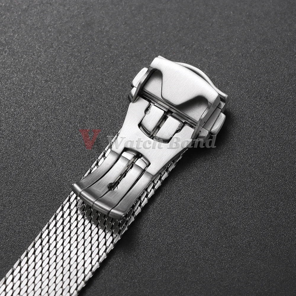 For Omega Seamaster 20mm Silver Mesh Bracelet Flat Interface Stainless Steel Watch Strap 20MM for Omega 007 Breathable Design