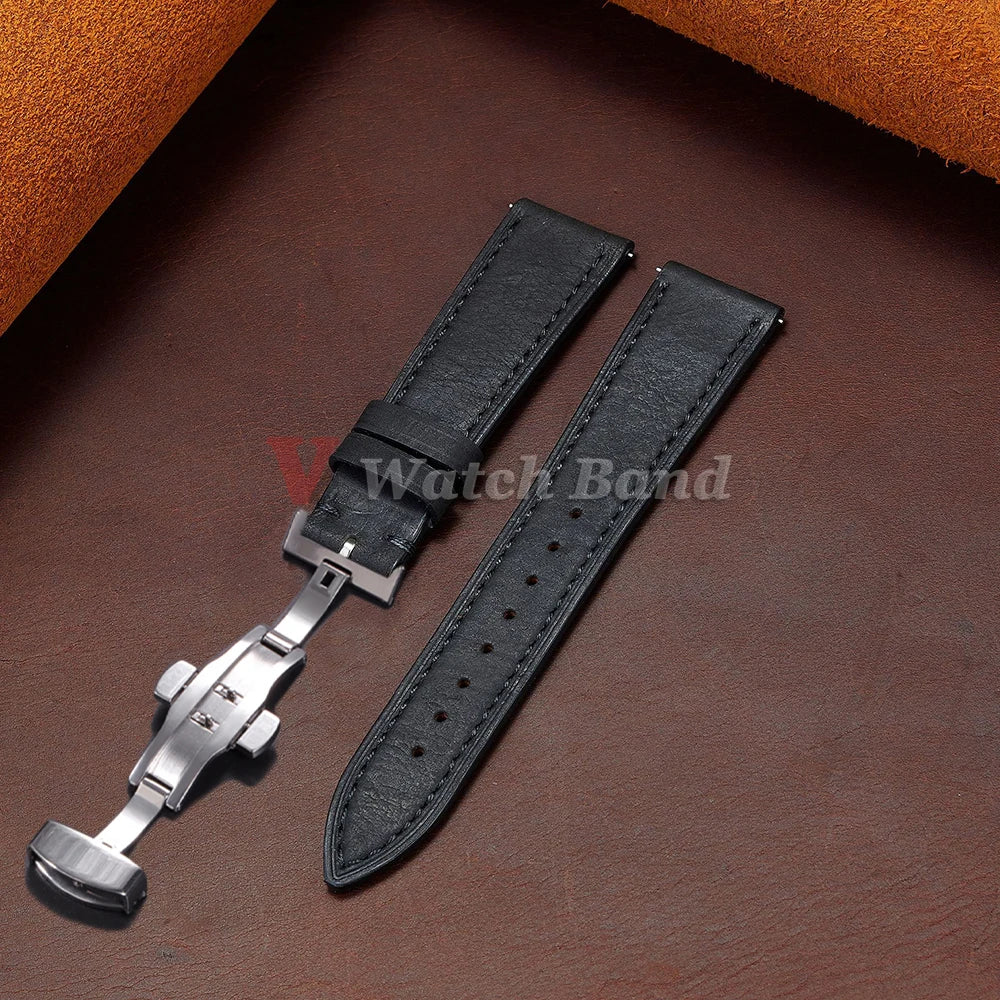 Vintage Leather Watch Band Butterfly Buckle Stitching Cowhide Strap for Omega 18/19/20/21/22/24mm for Wrist Bracelet for Seiko