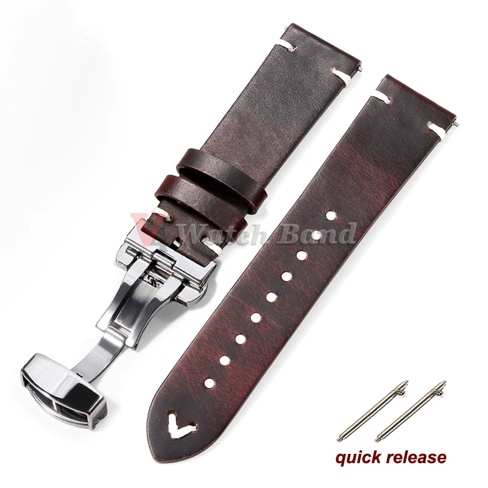 Genuine Calfskin Leather Watchband for Omega Business Watch Band for Seiko 22mm 20mm 18mm Butterfly Buckle Stitching Brown Strap