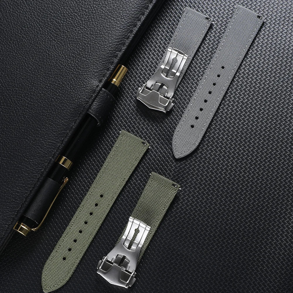 Deployant Sailcloth Watch Strap 20mm 22mm Two-Side Waterproof Nylon Quick Release With Folding Buckle Watch Band for Omega